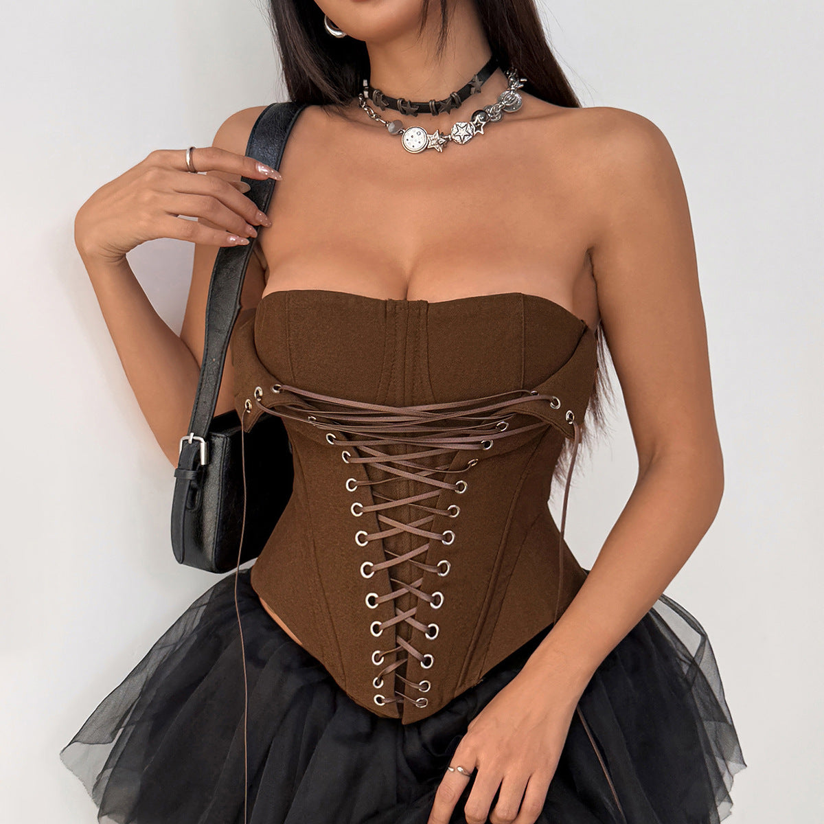 New Designer Hot Girl Boned Lace-Up Bustier Top
