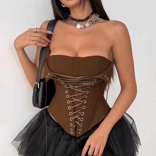 New Designer Hot Girl Boned Lace-Up Bustier Top